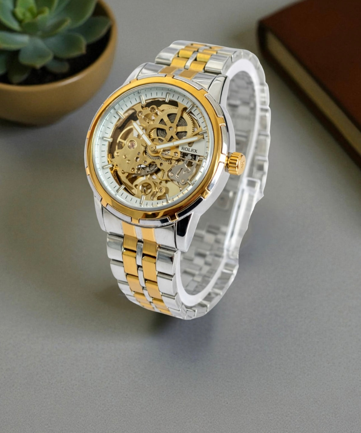 Skeleton Automatic Watch – Two-Tone Silver & Gold