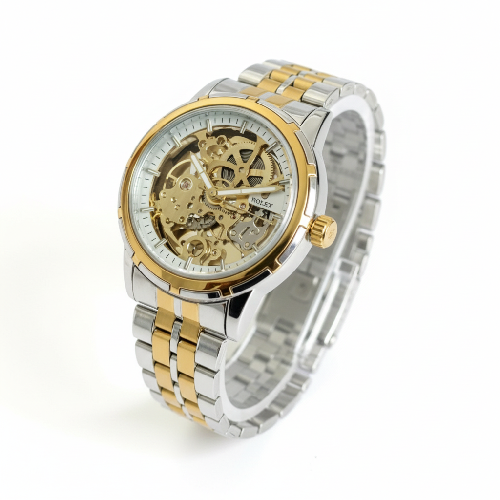 Skeleton Automatic Watch – Two-Tone Silver & Gold